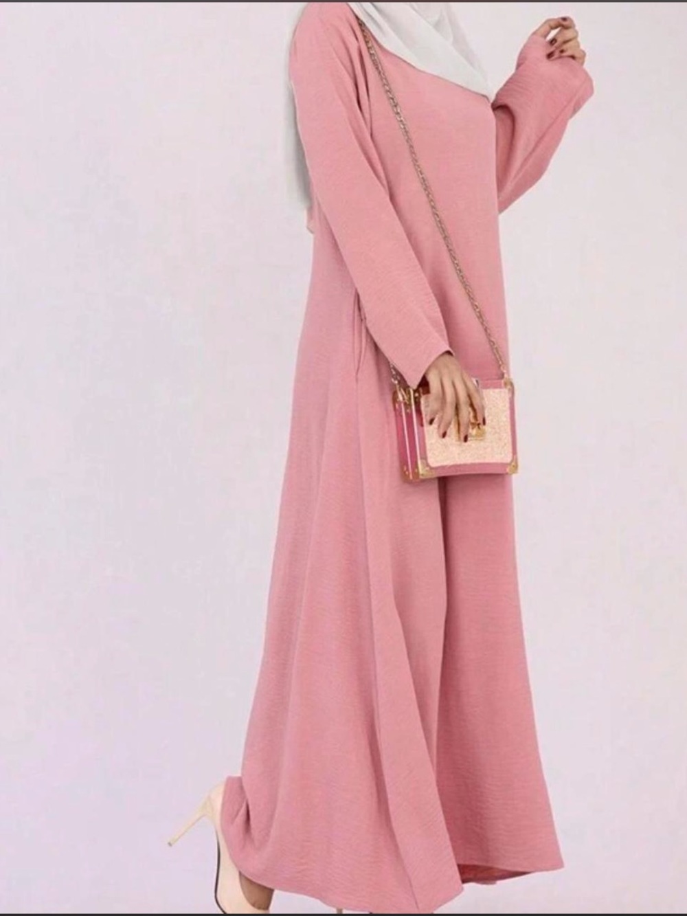 Modest Long Sleeve Maxi Dress in Dusty Pink